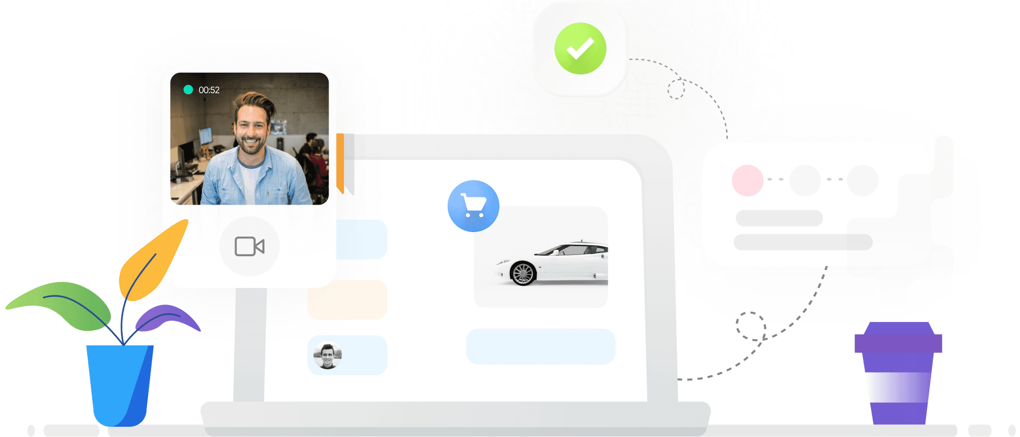 Collage of Tekion icons demonstrating the seamless integration with FCA for enhanced automotive retail