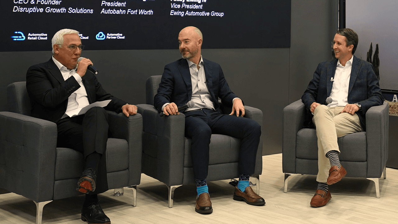 David Spisak, CEO at Disruptive Growth Solutions, discussing with Brendan Harrington and Finley Ewing at NADA, showcasing Tekion’s impact on the automotive industry