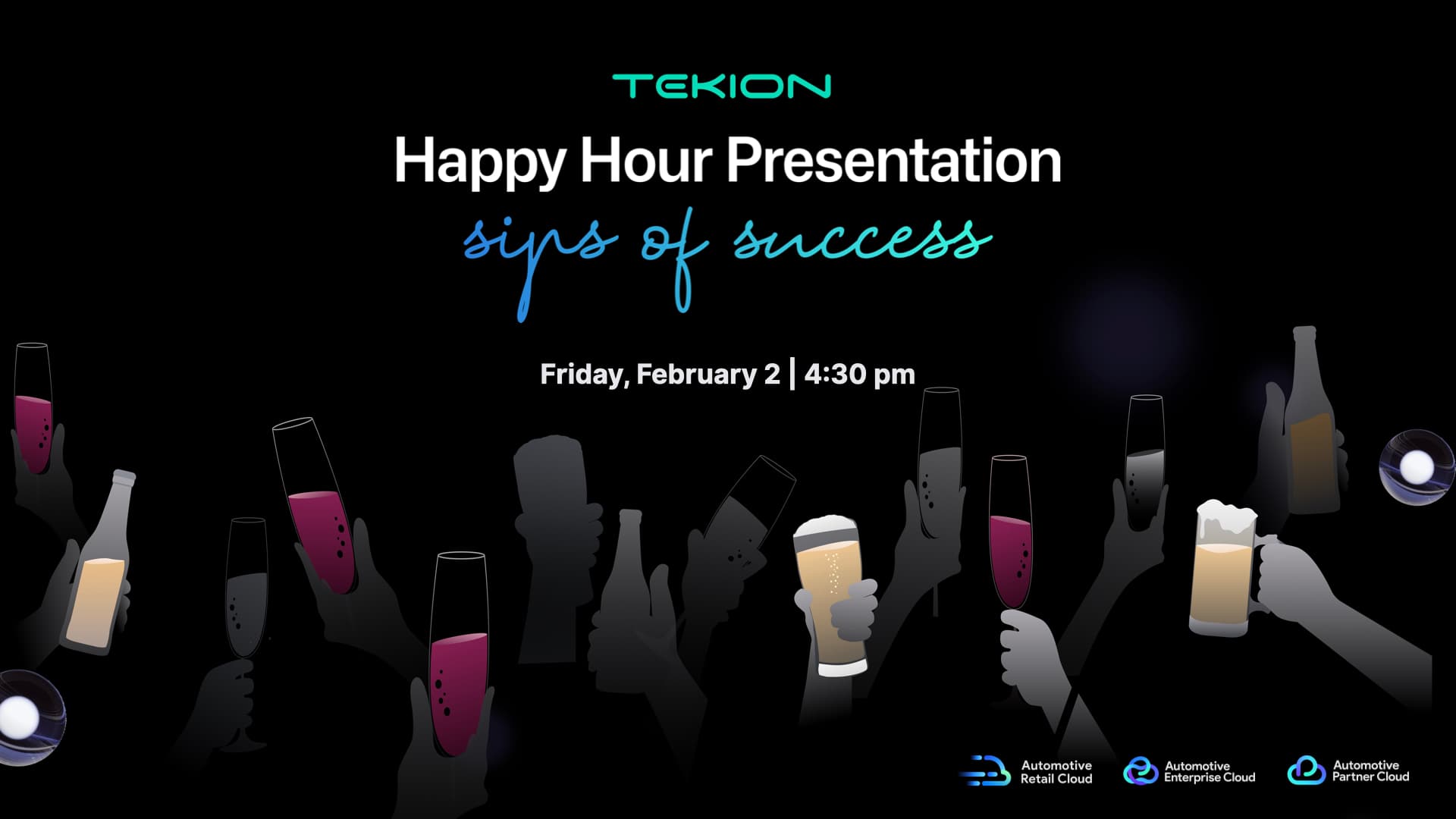 Tekion’s NADA happy hour announcement "Sips of Success," celebrating innovation and collaboration in automotive retail
