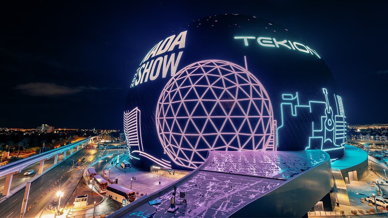 Tekion logo displayed on the Las Vegas Sphere at NADA, showcasing Tekion’s innovative solutions in automotive retail
