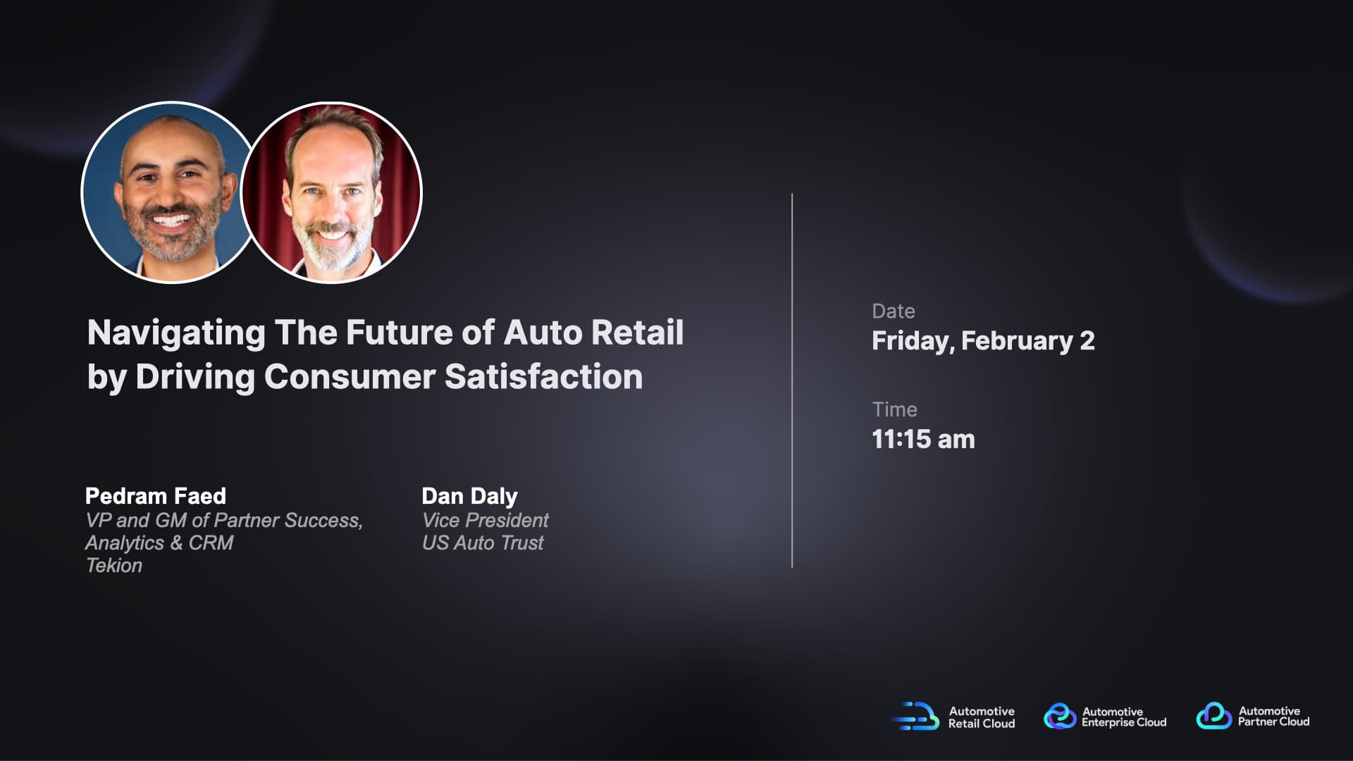 NADA title slide presenting Tekion’s approach to navigating the future of automotive retail by driving consumer satisfaction